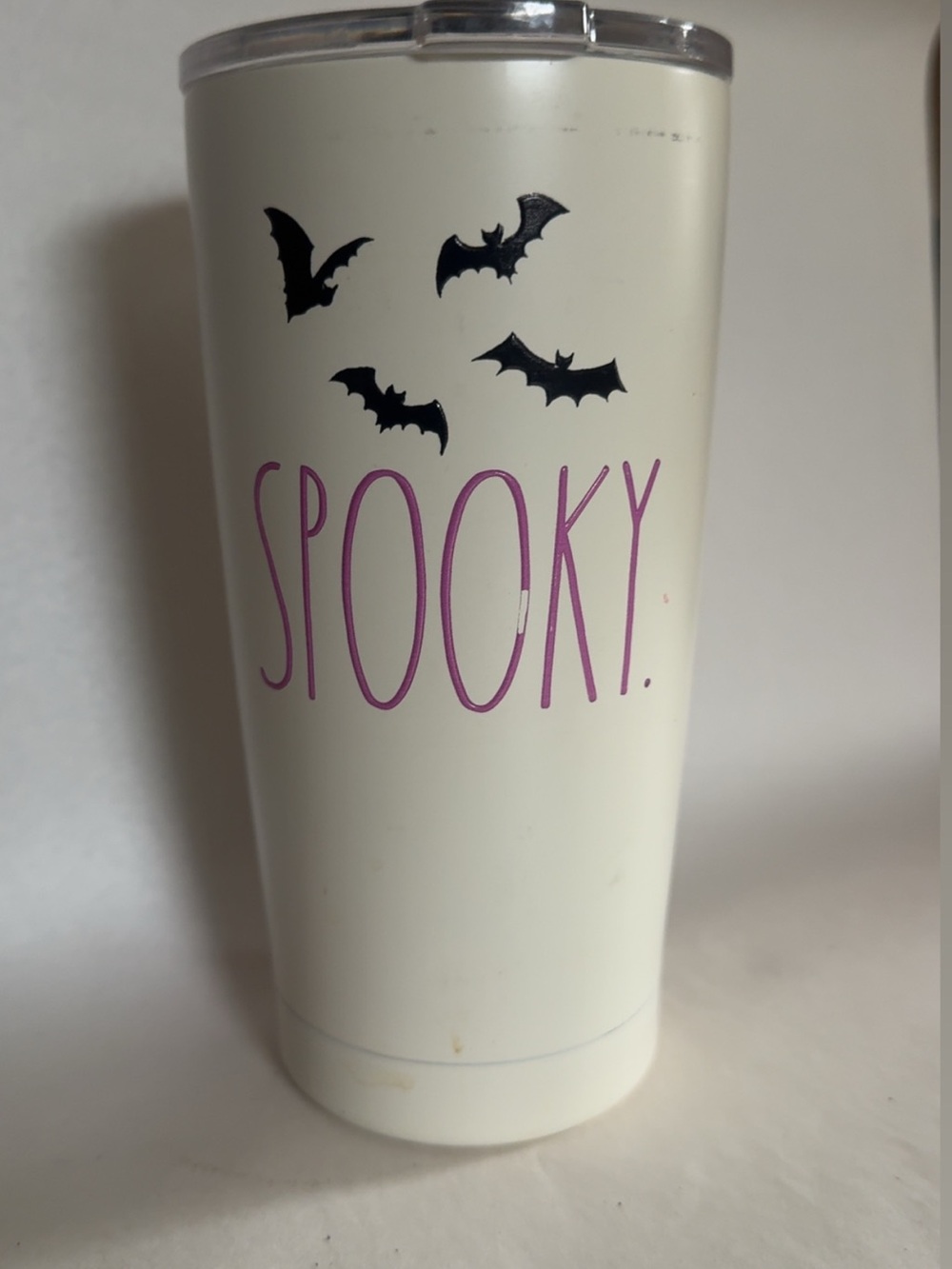 Rae Dunn Spooky Bat Tumbler - White with Purple Text